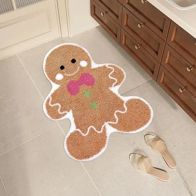 Tapis de bain 1pc géant Noël pain d'épice homme tapis tapis de sol imitation cachemire décoration