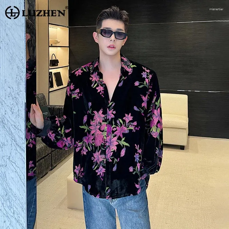 Chemises décontractées pour hommes Luzhen Print Pattern Design Flanelle à manches longues élégant élégant de haute qualité 2024 Spring Tops coréen LZ1930
