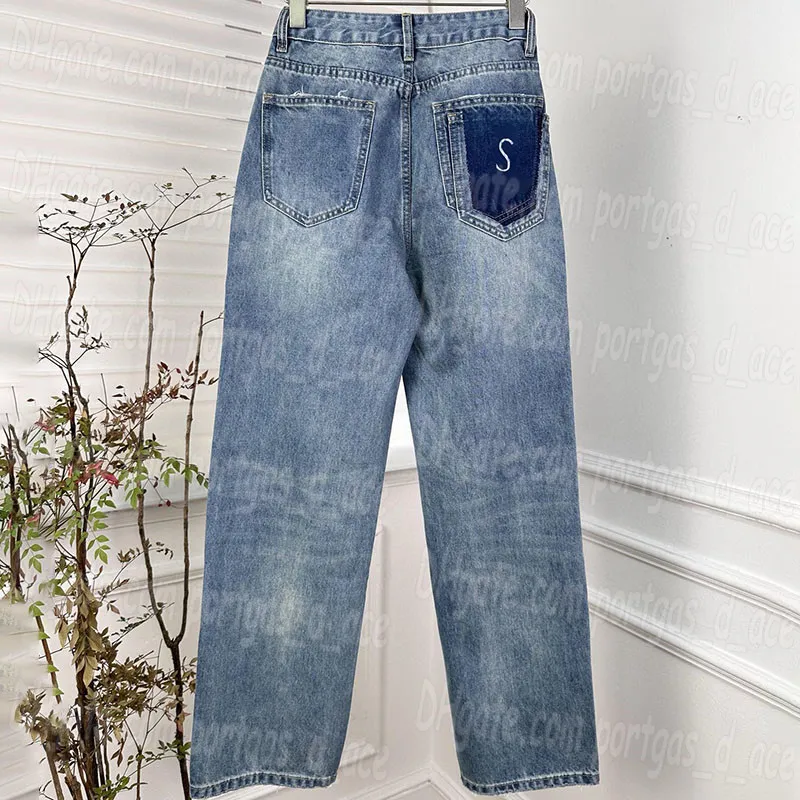 Carta reta mulheres jeans designer de luxo azul calças jeans casual diário jean calças