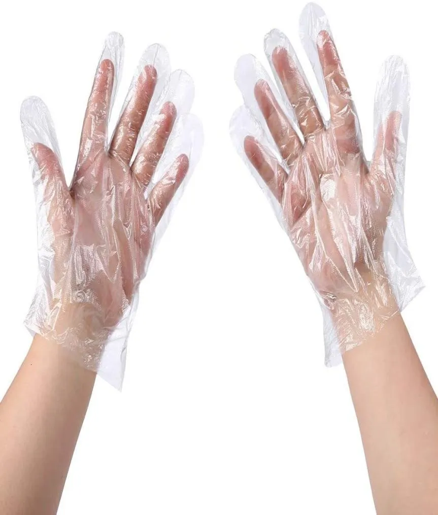 100pcsbag God kvalitet Clear Polyeten Salon Barber Plastic Dispoysable Gloves For Frisörning7780797