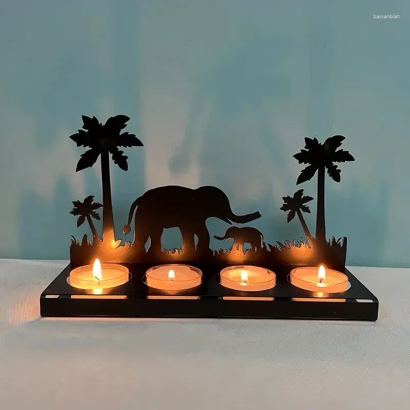 Castiçais de Natal Ferro Art Elk Candlestick Árvore Tea Table Lamp Holder Decoração Home