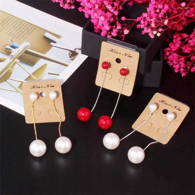 Dangle Earrings Japanese And Korean Fashion Women's Stud S925 Silver Needle Size Pearl Long A Second Wear Earring