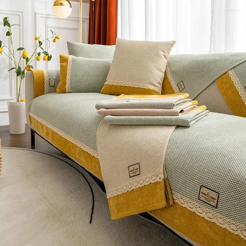 Stol täcker avancerad soffa kudde modern icke-halk anti skrapning dyna satin kantrecellinjen bomullsställare täcke handduk