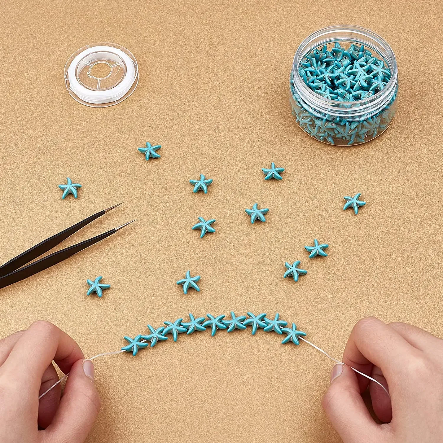 38pcs/Strang 13x13mm Seesterne Form Türkis Perlen Lose Abstandshalterperlen Samenperlen für DIY -Schmuck Herstellung Armband Halskette