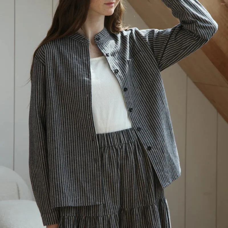 Women's Blouses Cotton Linen Shirts & Vintage Striped Turn Down Collar Long Sleeve Womens Tops Pretty