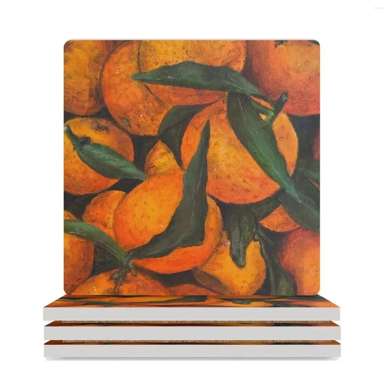 Tapis de table Oranges Sous-verres en céramique (carrés) Ensemble de boissons Support Porte-gobelet