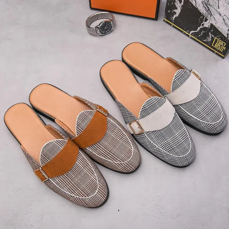 Casual Shoes Canvas Mules Men Outdoor Slip On Half For Backless Loafers Slipper Mule Masculino Slip-On Flats
