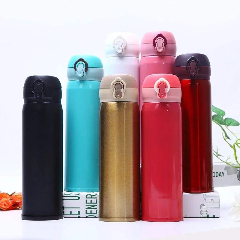 Thermos Water Bottles 304 Stainless Steel Bouncing Cover Thermos Cup 500ml Student Outdoors Portable Thermal Insulation Water Cup BH8494 FFJ