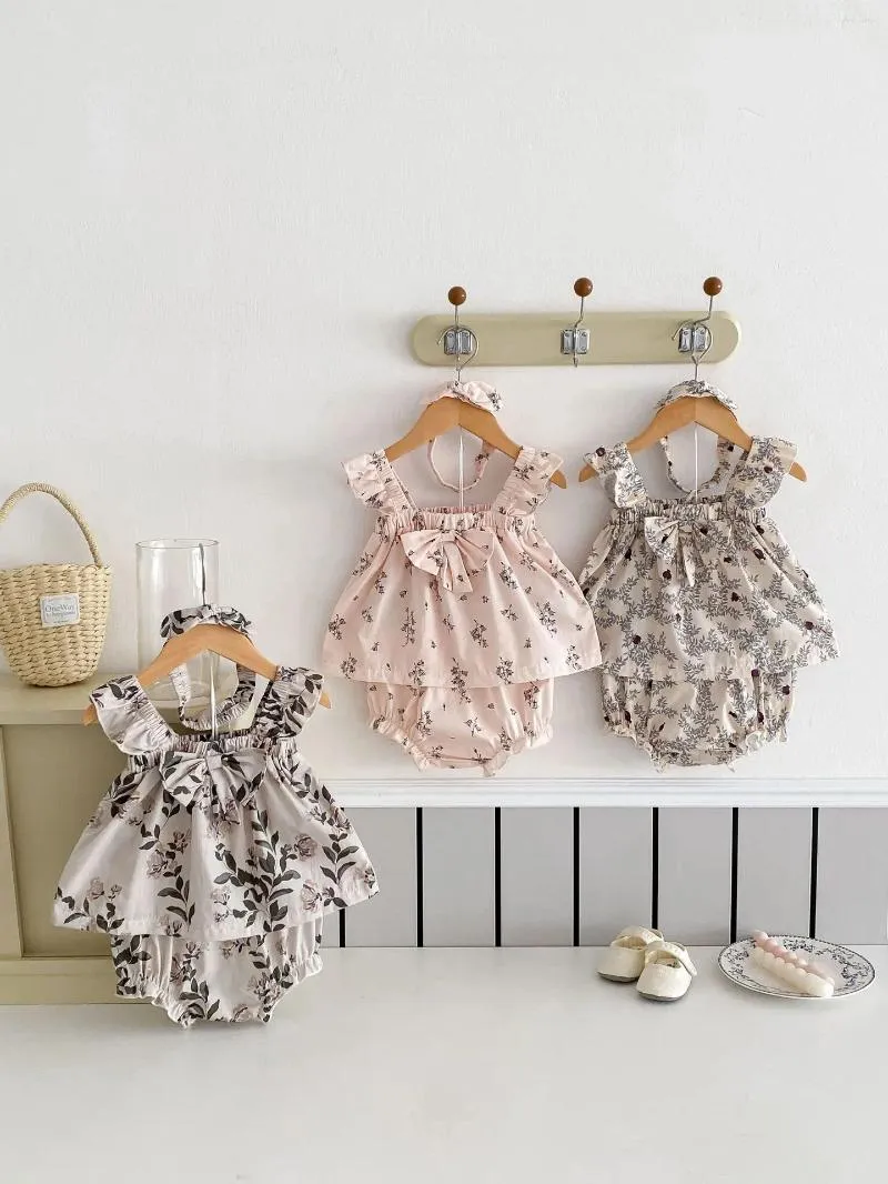 Clothing Sets 2024 Summer Baby Sleeveless Clothes Set Infant Girl Sling Tops Shorts Hair Band 3pcs Suit Toddler Cute Floral Outfits