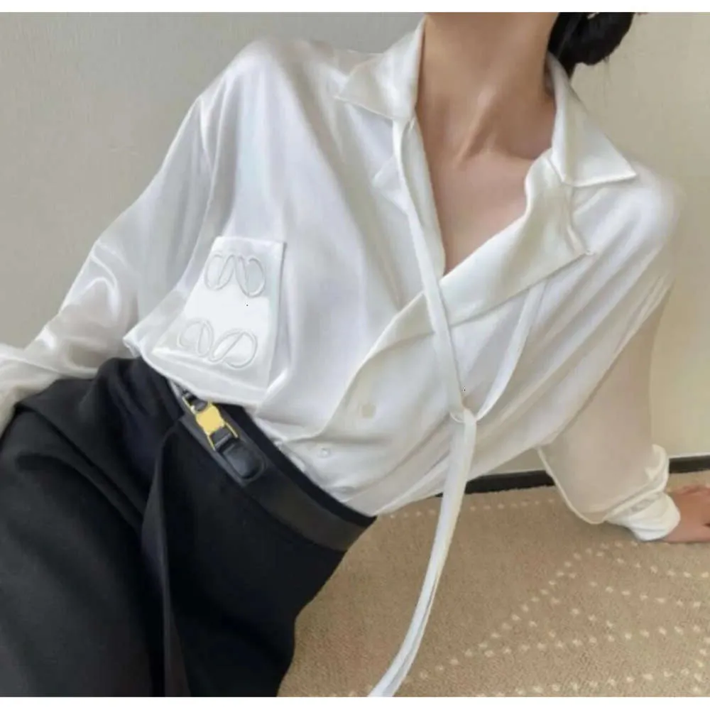 Mulheres de seda blusas homens designer camisetas com letras bordado moda manga longa camisetas casuais tops roupas preto branco