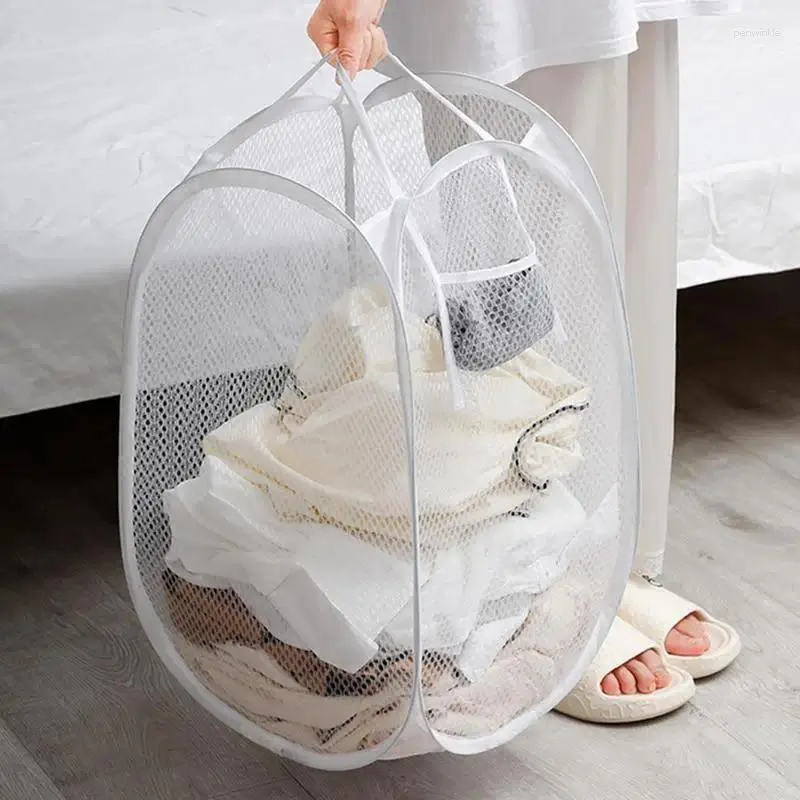 Sac à linge Hamper Basket de lavage pliable Panier de rangement de vêtements en filet