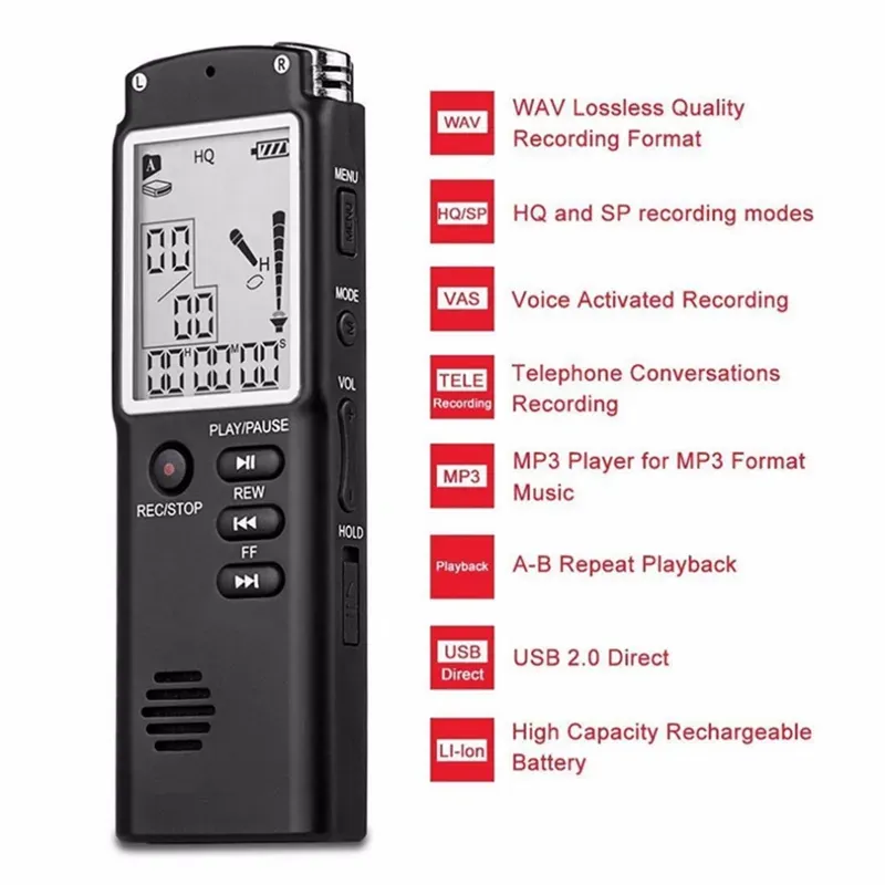 Recorder T60 Professional 8GB Time Display Recording Pen Digital Voice Audio Recorder portable mini Dictaphone with MP3 Player