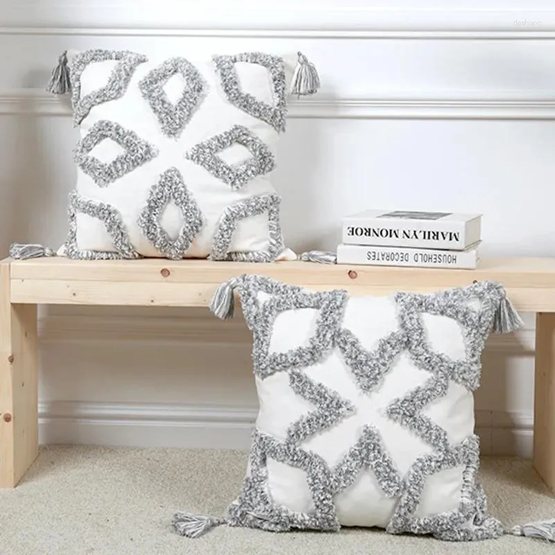 Pillow Home Decor Grey White Cover 45x45cm/30x50cm Tassels Tufted For Sofa Bed Chair Bench Living Room