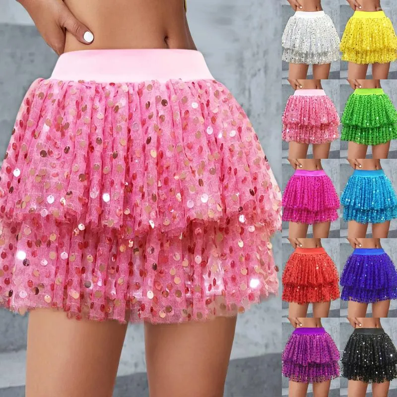 Jupes femmes Tulle dames gâteau jupe maille fine paillettes pom-pom girl Tutu femme carnaval Festival Costume