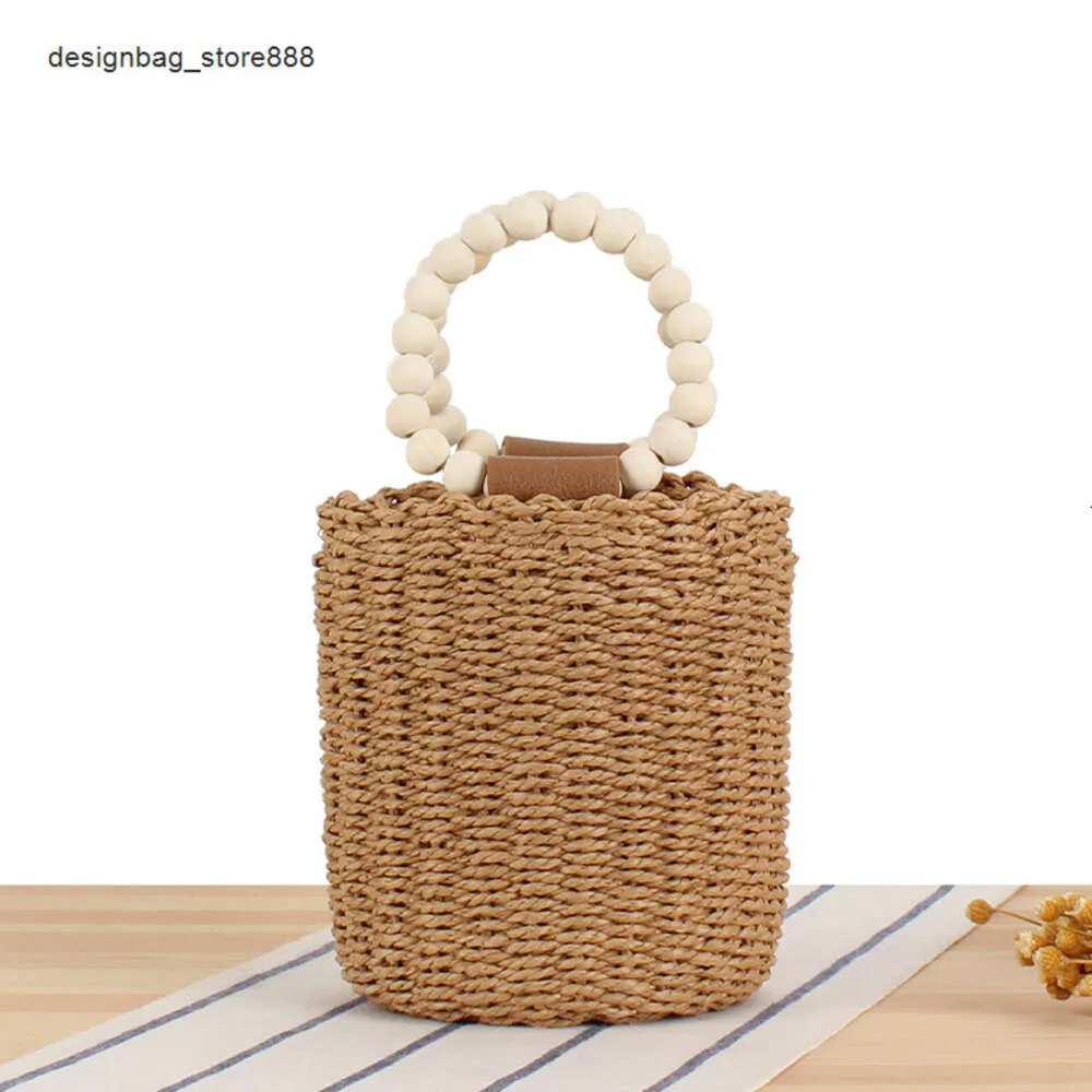 Beach Bag Wholesale Retail Bead Handheld Grass Woven Bag Bucket Style Simple