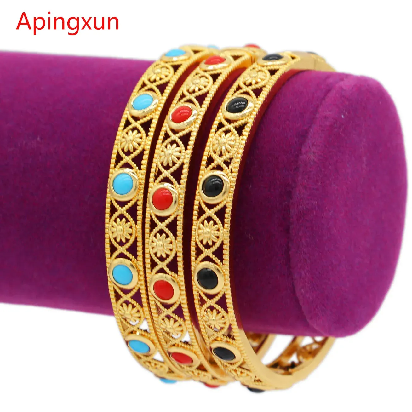 Braccialetti apingxun braccialetto di pietra colorato Dubai/Africano/Etiopia Girls Gold Color Bangle Bangle Gioielli Arab Wholesale 122718