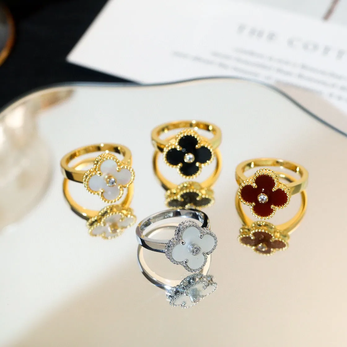 klavertje vier cleef ring caleidoscoop designer ringen voor vrouwen 18K goud zilver diamanten nagelring luxe ringen Valentijnsfeest designer sieraden met doos