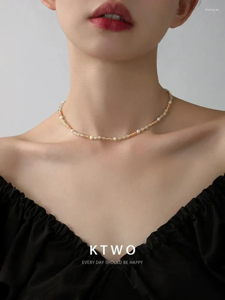 Collares colgantes Collar de perlas de agua dulce con corte exquisito Cadena de clavícula con cuentas de cristal de cristal de alta calidad