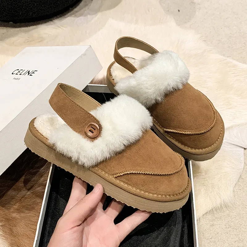 Slippers Australian Classic Super Mini Thick Soled Snow Boots Women's Sheepskin Winter Women's Wool Warm Slipons Home Slippers NonSlip