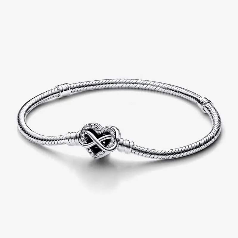 100% 925 Sterling Silver Charm Bracelets Pandoras Sparkling Infinity Heart Clasp Snake Chain Bracelet Women Wedding Luxury Jewelry Designer bracelet Original Box