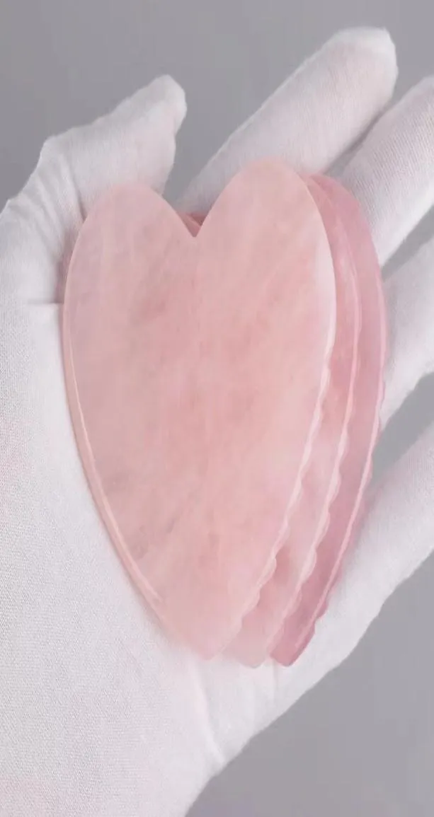 Dente di sega a forma di cuore Quarzo rosa Gua Sha Strumento di massaggio Massaggiatore di pietra di cristallo naturale per la cura degli occhi Viso Raschietto di giada Bellezza Salute9670797