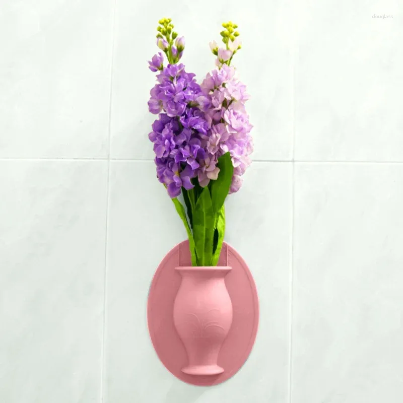 Stickers muraux Vase 3D Faux autocollant de fleur Gel de silice Trou Pâte libre Vases tridimensionnels Décoration