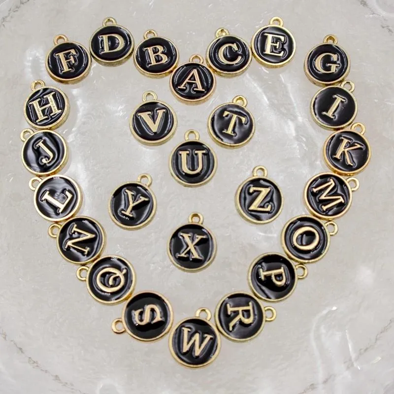 Ожерелья с подвесками, 26 шт., двухсторонняя эмалированная английская буква, блестящая круглая бирка, висящее ожерелье «сделай сам», серьги, браслет, аксессуар
