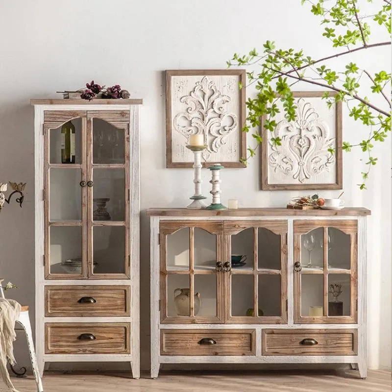 Piatti Decorativi Credenza Armadietto Armadietto Soggiorno Parete Stile Pastorale Porta in Vetro Ingresso