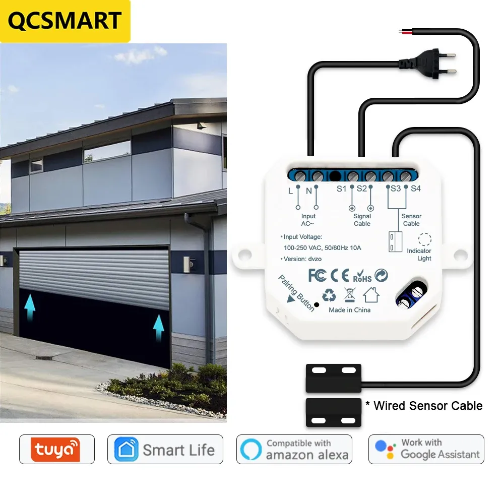 Contrôle du capteur d'ouverture de porte de garage, contrôleur, commutateur WiFi à distance, application Tuya Smart Life, alerte, fonctionne avec Google Home Alexa, domotique