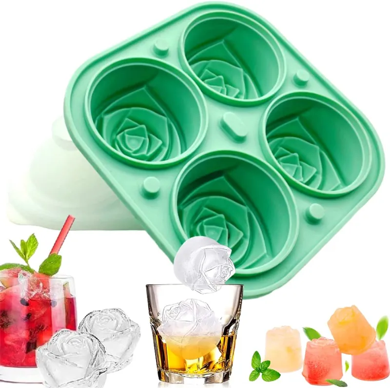 3D-Rosenform, Silikon-Eiswürfelform, 6,3 cm große Rosen-Eiswürfelformen für gekühlte Getränke, Whisky-Cocktails, einfaches Lösen