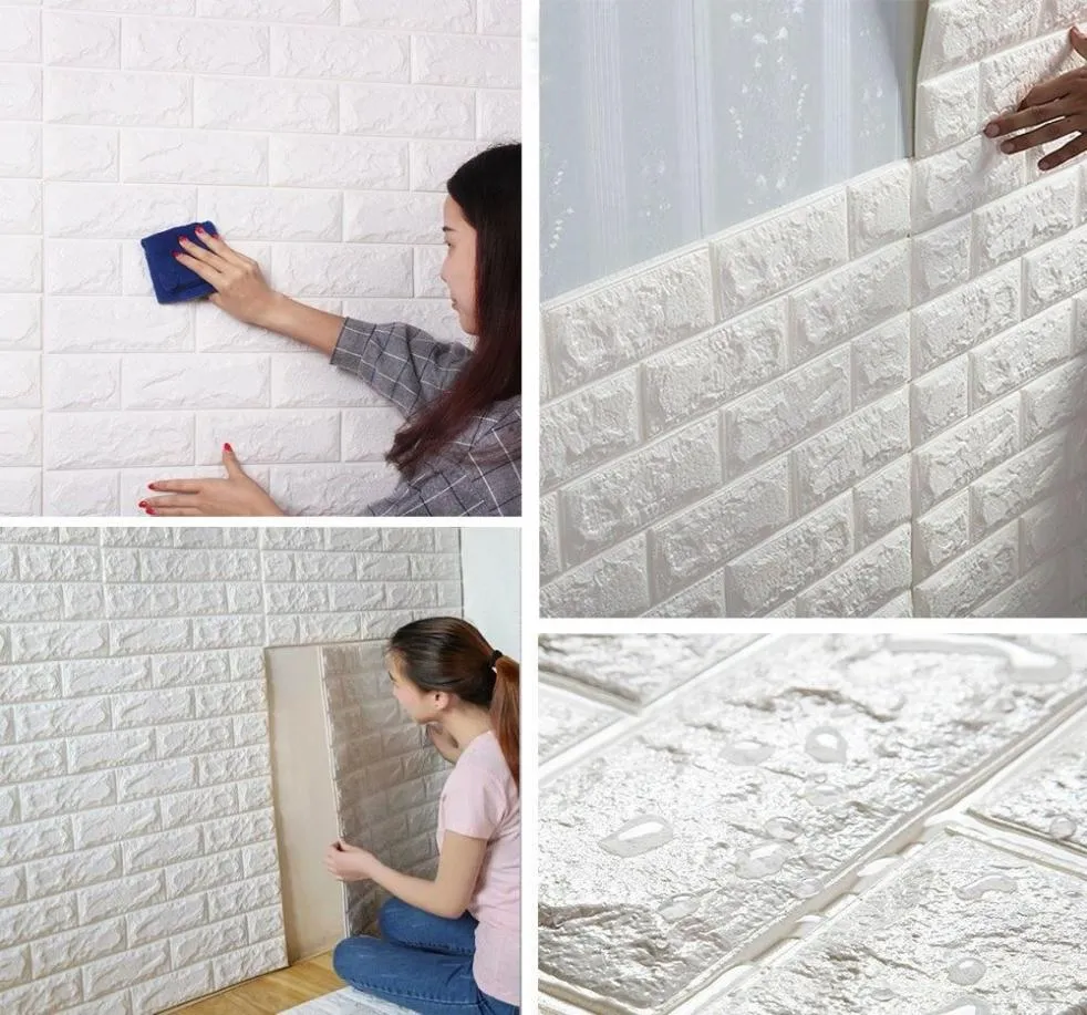 10pcs PE Foam 3D samopateryjne naklejki na ścianę DIY Decor Decor Expossed Cegle Stone1605556