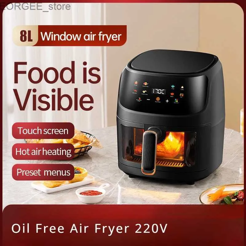 Air Fryers 8l Oil-Free Air Fryer 220V Fast Air Circulation Fryer med 30 minuters timer Justerbar temperatur på 80-200 Ingen olje Smoke BPA Y240402