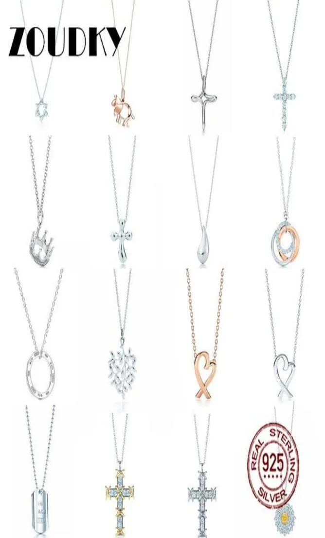 Dorapang 100 925 Sterling Silver Necklace Hearted Sun Cross Crown Crown Teardrop Pendant Chain Rose Gold Original Women Jewelry5500821