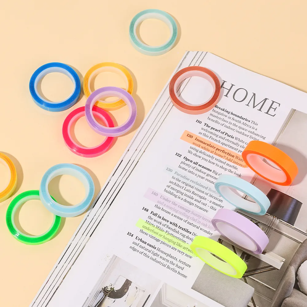 10 Rolls Removable Highlighter Tape - Colorful Fluorescent & Pastel Strips, 0.6cm X 5m, For Study & Office - View #2