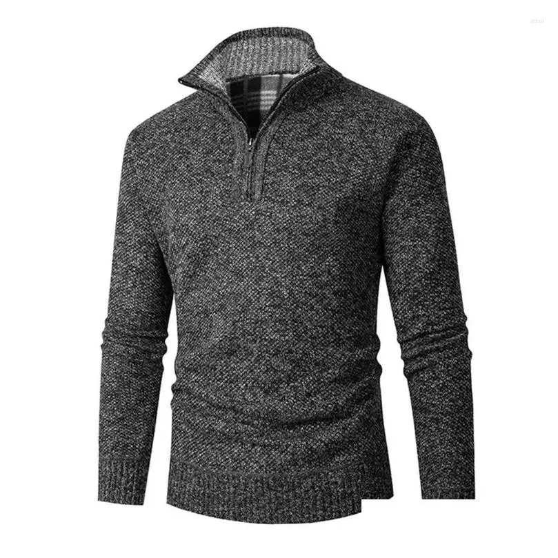 Suéteres para hombre Hombres Otoño Invierno Cálido Punto P Jumper Forrado 1/4 Zip Up Funnel Cuello Chorlito Suéter Moda Drop Entrega Ropa Clothi DH2PX