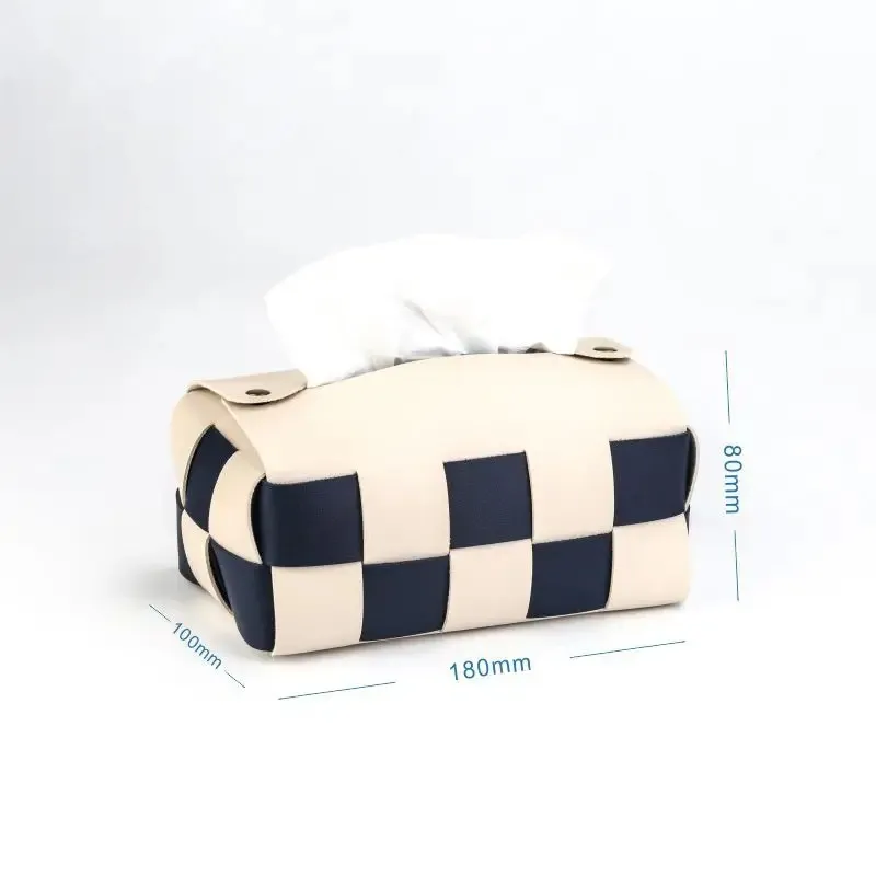 Checkerboard Woven Tissue Box PU Leather Napkin Case Living Room Office Desktop Home Decoration Creative Paper Towel Cover