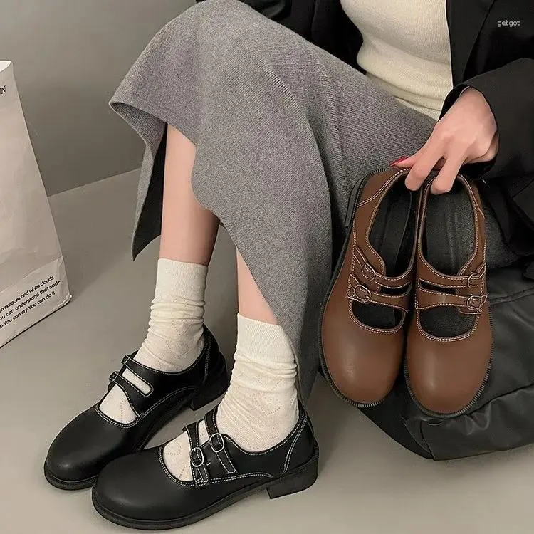 Chaussures décontractées pour femmes, chaussures plates à tête ronde pour l'extérieur, Mary Jane, couleur unie, boucle De ceinture, Zapatos De Mujer, 2024