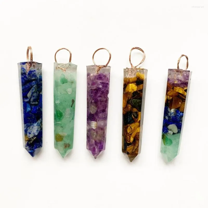 Pendant Necklaces Chips Stone Beads Hexagonal Column For Necklace Accessories Diy Resin Decorations Healing Crystal Point Jewelry