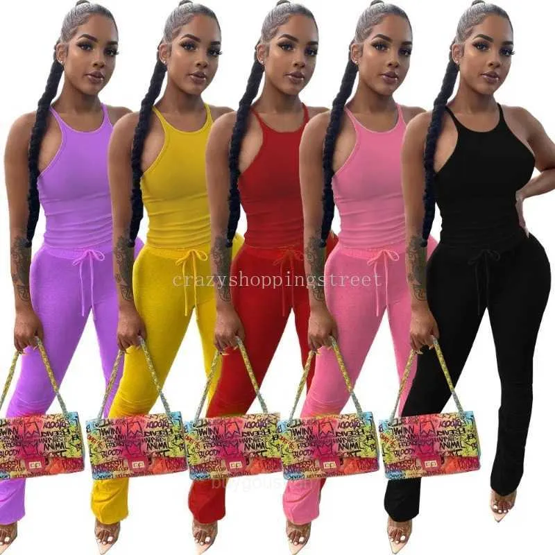 2024 Designer TrackSuits Summer Jogger garnitury dwupoziomowe Zestawy Kobiety TrackSitus Bez rękawów Upraw Top Legginsy Solidne stroje sportowe garnitury hurtowe ubrania hurtowe