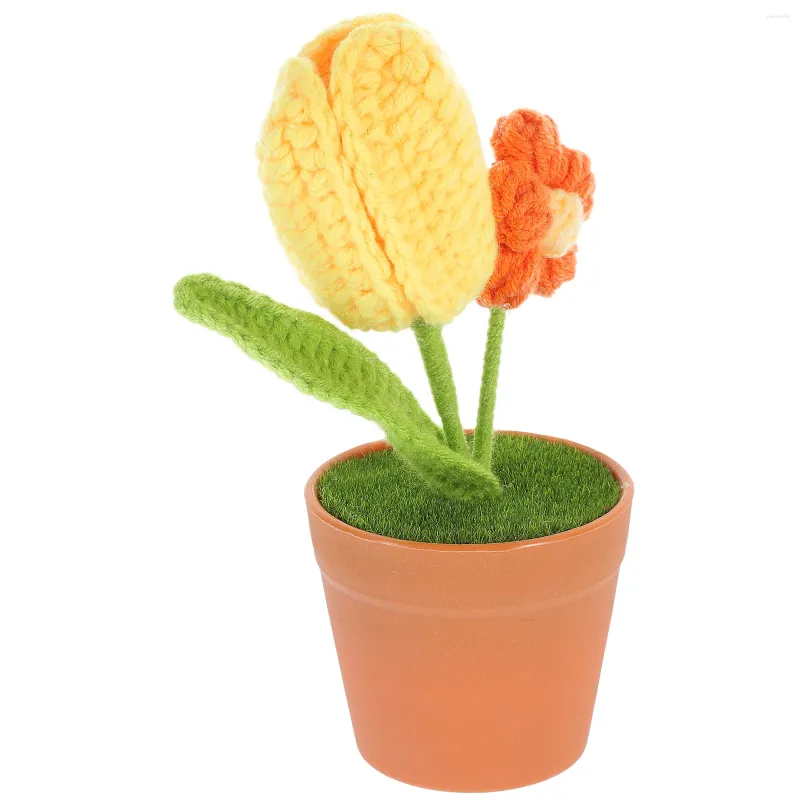 Fleurs décoratives tulipe Pot de fleur Crochet bonsaï simulé ornement décor fournitures pour la maison tricot