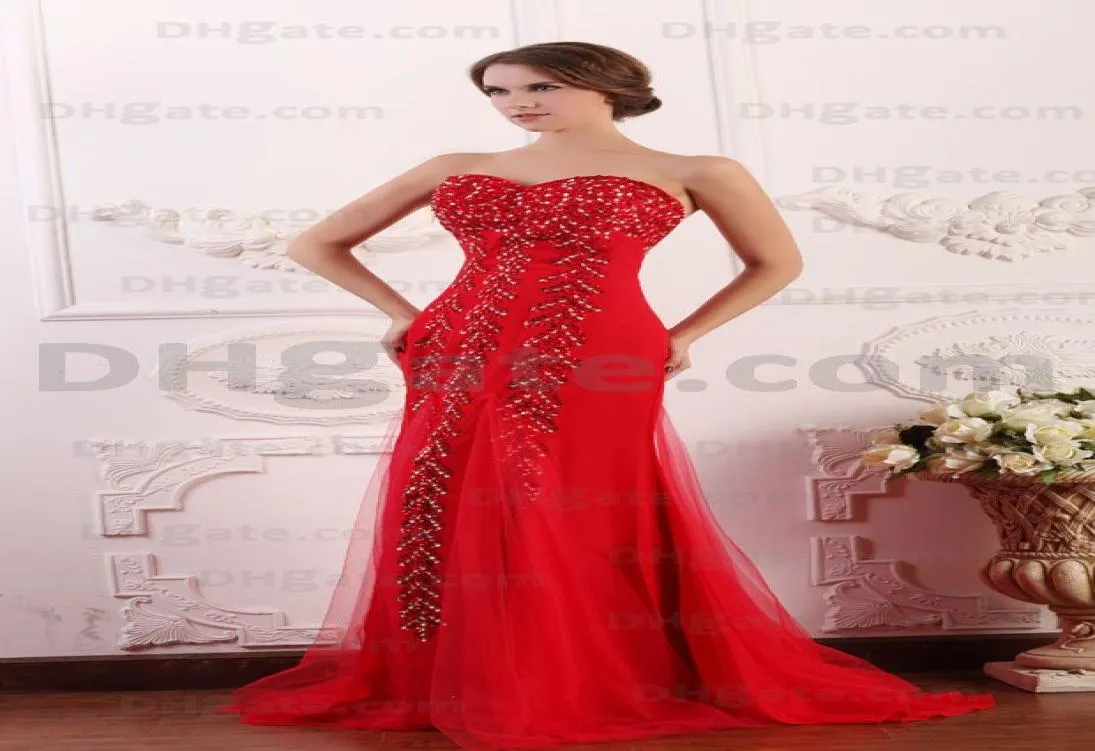 2015 sexig röd en linje älskling prom klänningar tyll pärlspetare paljetter bodice afton klänningar dhyz 013537711