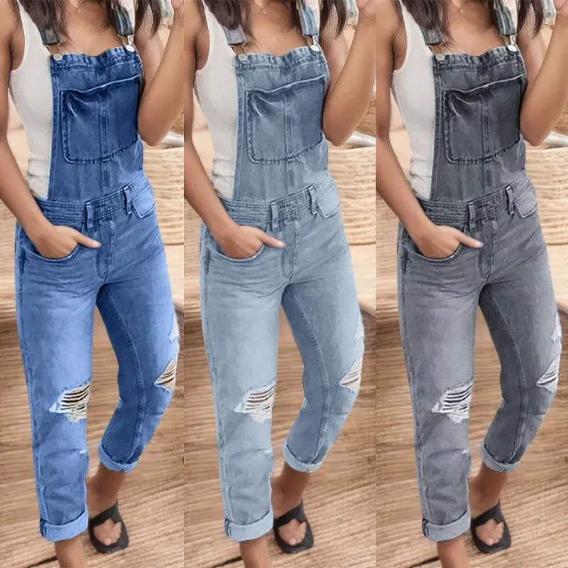 Kadın Kotları Kadın Denim Bib Tulum Yırtılmış İnce Fit Tulumlar Günlük Moda Tulumları Kadın Yıkalı Tulum Sokak Giyin