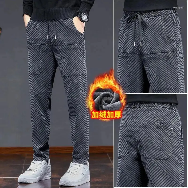 Pantalones para hombres Pantalones vaqueros de lana para hombres Pantalones cálidos de invierno Pantalones de chándal Ropa de calle Elástico Casual Cintura alta Joggers coreanos Ropa