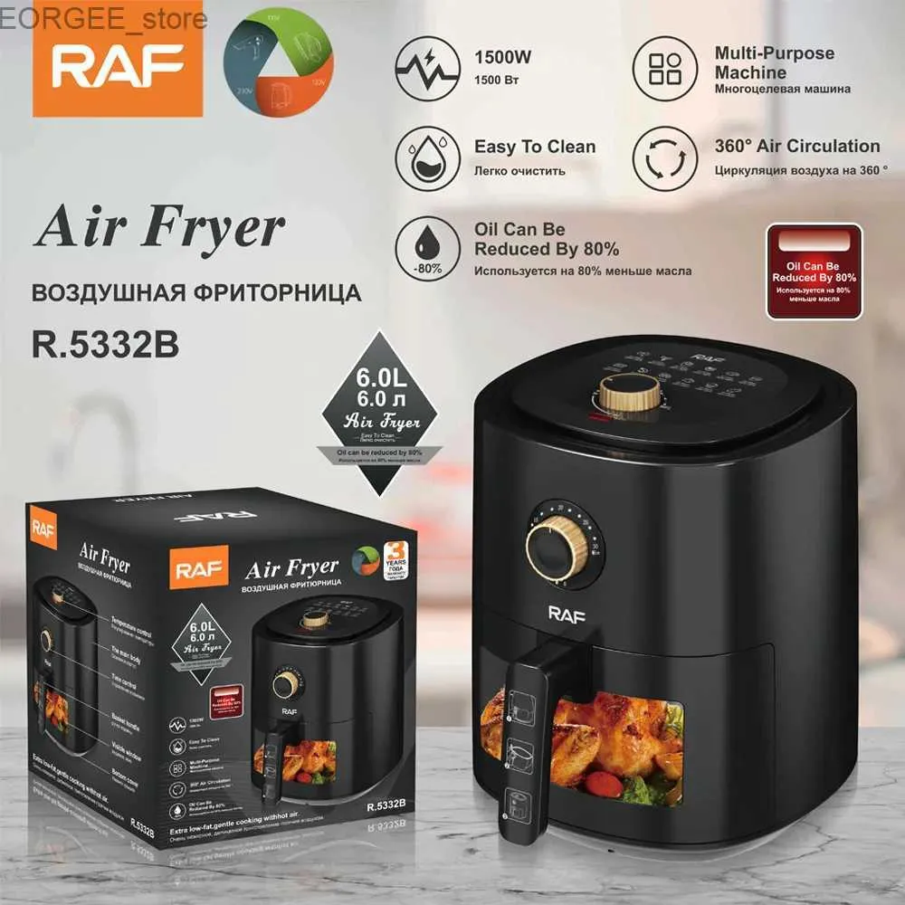 Air Fryers Large capacity air fryer 6L - smokeless multifunctional home visual electric fryer Y240402