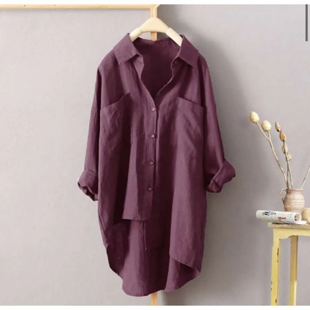 Colorir nova camisa feminina sólida Casual Cardigan Cardigan de algodão e linho Top de manga longa 7 cores 8 tamanhos BFDQ