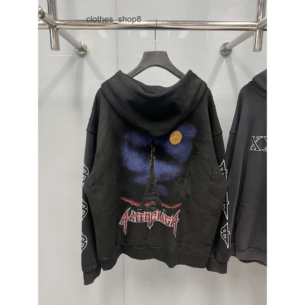 Sweats à capuche Hommes Créateur de mode Balencigsas Paris Marque Sweat à capuche Accueil 2024 Nouvelle Tour Graffiti Peint à la main Graduellement Lavé Vieux H 4WSO