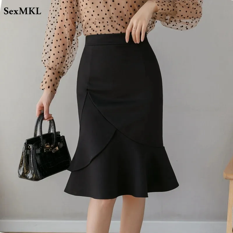 Oversized Black Mermaid Skirts 2023 Fashion Spring Summer High Waist Midi Skirt Women Elegant Sexy Mid Length Red 240323