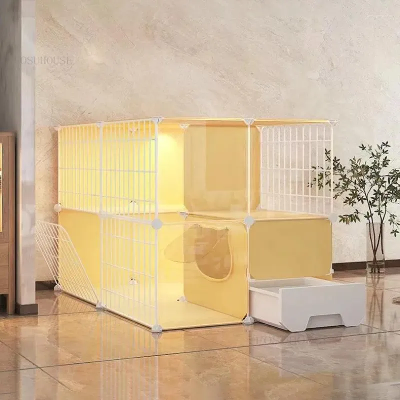 Cage porte-chat en résine, maison avec toilettes transparente, très grand espace libre, armoire de Villa intérieure à trois couches pour animaux de compagnie F