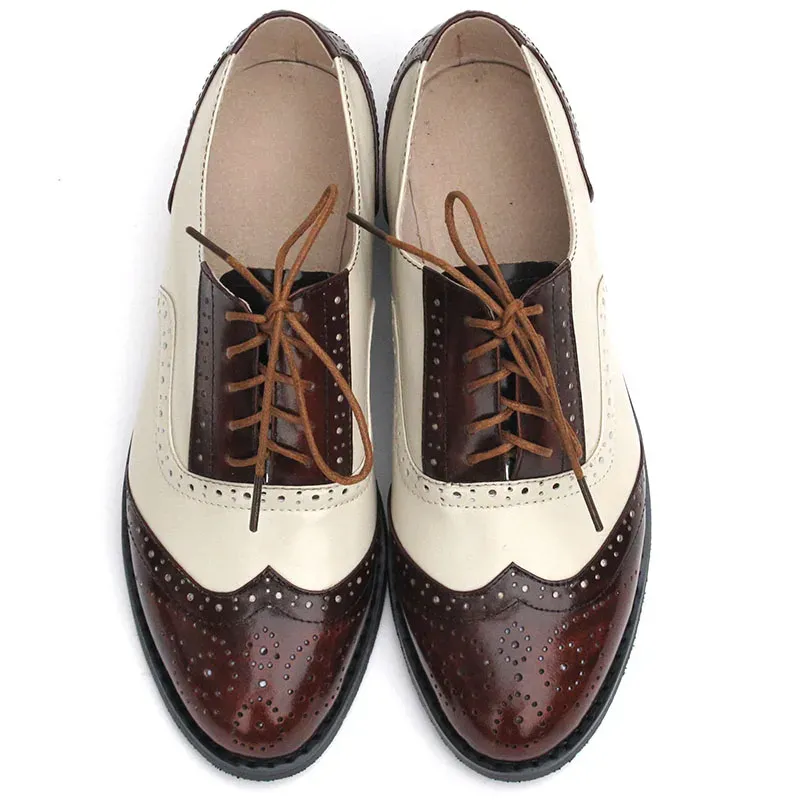 Sapatos casuais de estilo vintage de Oxfords para mulheres oxfords moda de couro genuíno colorido misto sapatos de mulheres planas oxfords sapatos únicos