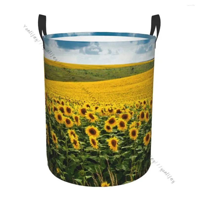 Sacs à linge panier sale organisateur pliable grand champ de tournesols avec nuages panier à vêtements rangement à domicile